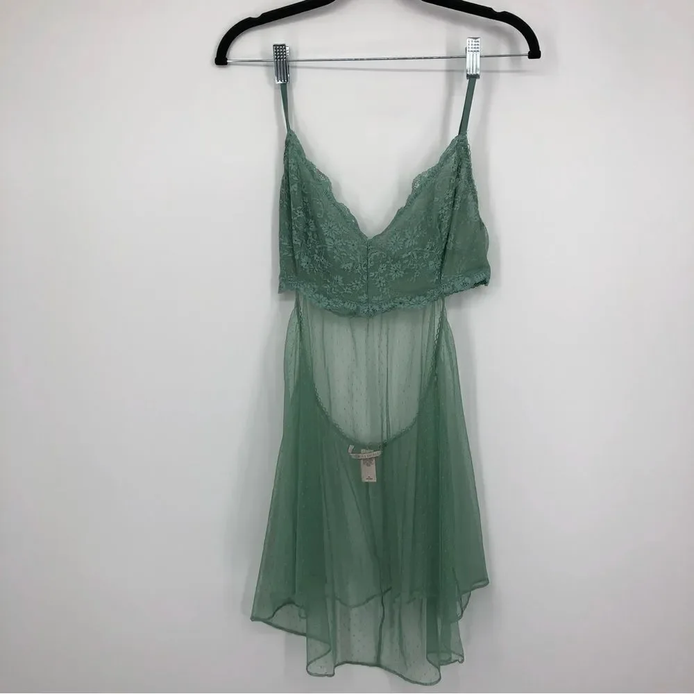Victoria’s Secret Babydoll Womens M Green‎ Lacy Open Back Lingerie